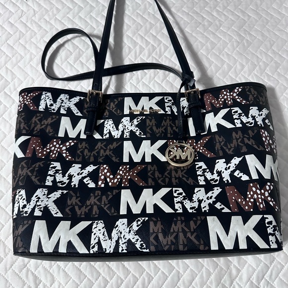 Michael Kors Black, Brown, and White Logo Tote - Picture 1 of 3